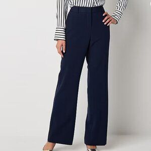 Worthington Womens Adaptive Seated Wear Wide Leg High Rise Trouser Navy Platoon